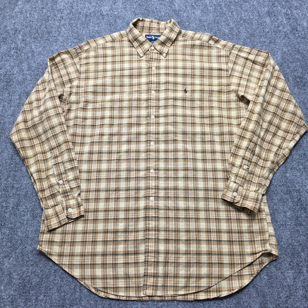 Ralph Lauren Blake Shirt Mens XL Tan Brown Plaid Long Sleeve Button Down Cotton - Picture 2 of 12